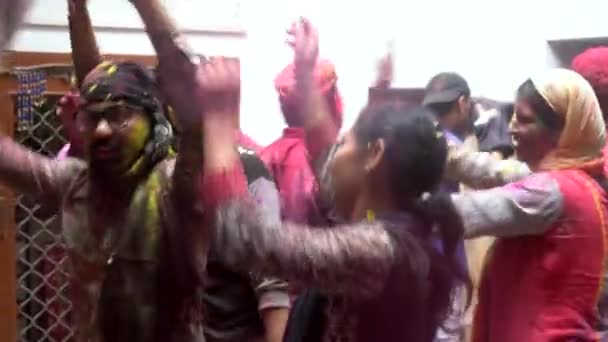 Barsana, India - 201802242 -  Holi Festival  -  Dancing  -  People Dance In a Line. — Stock Video