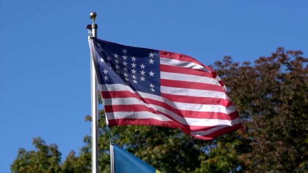 Zeitlupe - amerikanische Bürgerkriegsflagge weht im Wind nach rechts — Stockvideo