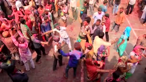 Barsana, India - 20180223 - Holi Festival  -  Seen From Above  -  Young Men Dance. — Stock Video