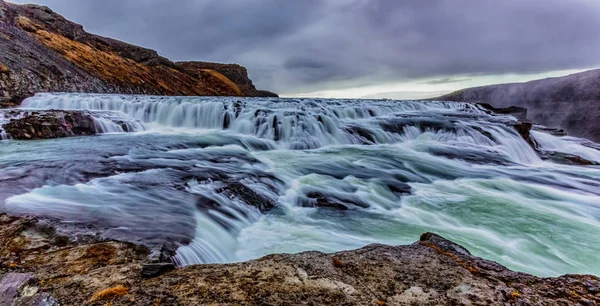 Lång Exponering Suddig Eller Gullfoss Vattenfall Island — Stockfoto