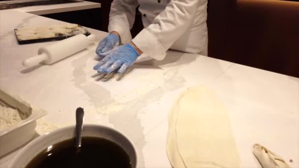 Making Turkish Style Pide step 1 rolling out dough — Stock Video