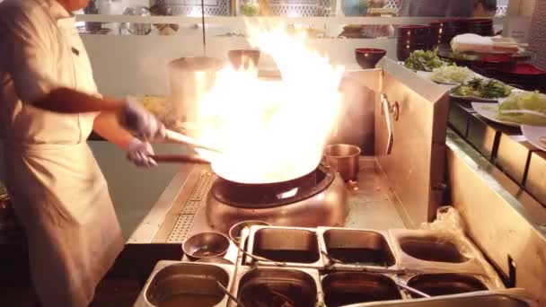 Haberna, Sri Lanka- 2019-03-22 - Chef Prepares Flambe Stir Fry — Stock Video