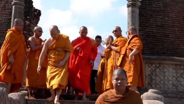 波隆纳鲁瓦， 斯里兰卡 - 2019-03-23 - 僧侣在旅游 10 - 走下台阶 — 图库视频影像