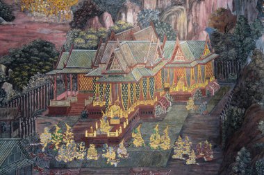 Bangkok, Tahiland - 2019-03-01 - Büyük Saray'da Ramayana hikayesi Geleneksel Tay resim