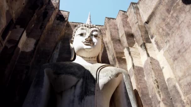 Verticale pan naar beneden enorme Boeddha standbeeld — Stockvideo