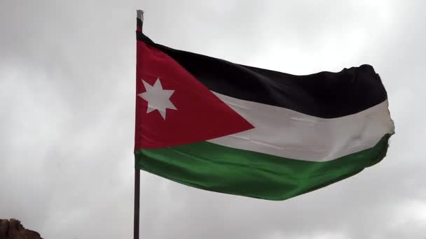 Jordanian Flag Flies in Stiff Wind Slow Motion 1 — Stock Video