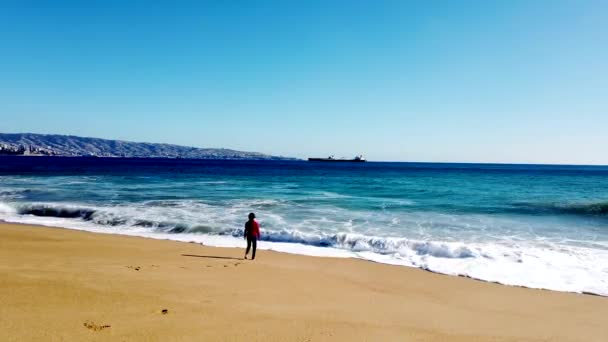 Vina del Mar, Chile - 2019-07-28 - Mladá dívka hraje v surfování — Stock video