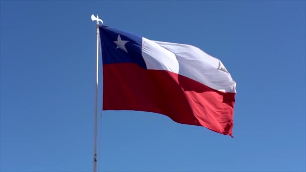 Chilean Flag Flies In Light Breeze Facing Right - Slow Motion — Stock Video