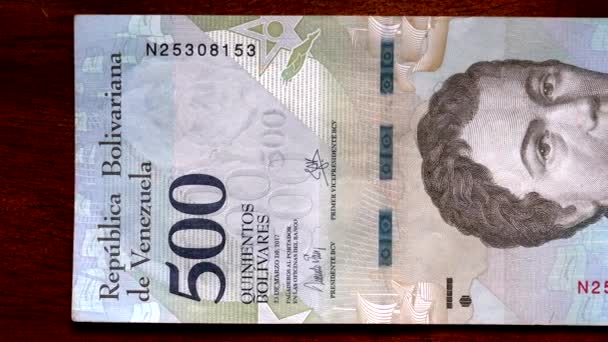 Währungsscanner oben venezuela 500 front — Stockvideo