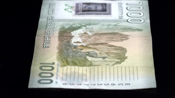 Valuta scan lage diepte van het veld Chili 1000 terug — Stockvideo