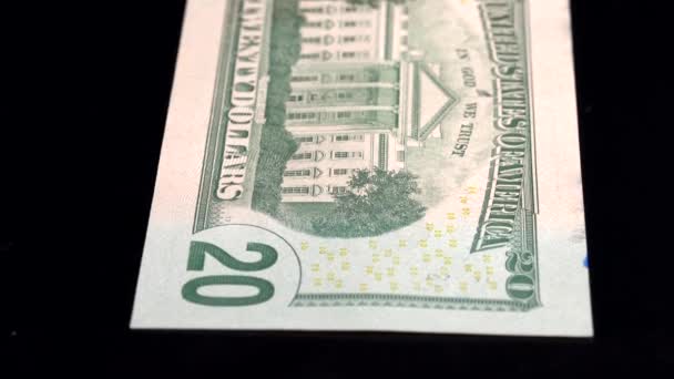 货币扫描低深度字段美元 20 回 — 图库视频影像