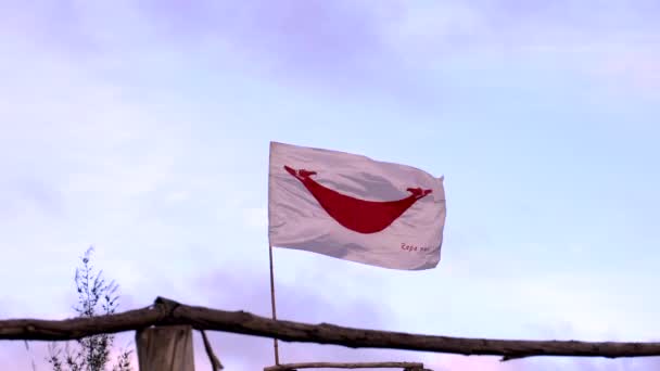 RAPI Nui inheemse Paaseiland vlag zwaaiende in wind Wide shot — Stockvideo