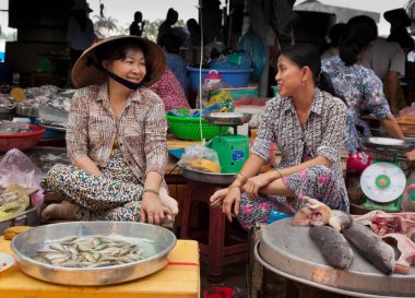 Mekong, Güney Vietnam - 17 Ekim 2011: İki balık satıcısı