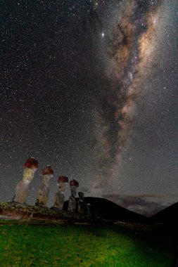 Milky Way Shows Above Moai On Easter Island, Chile clipart