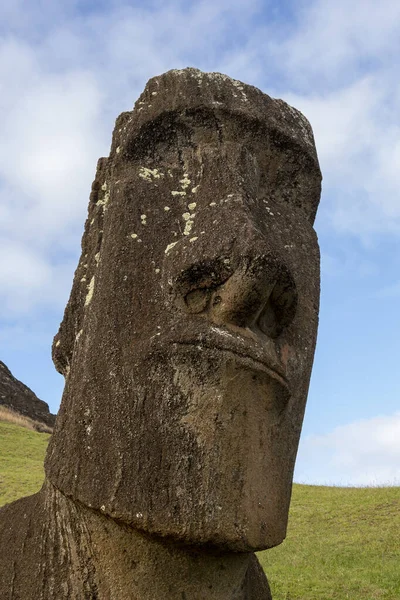 Moai Standbeelden op Paaseiland bij de Rano Raraku steengroeve — Stockfoto