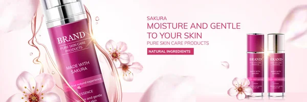 Sakura Perawatan Kulit Iklan Dengan Bunga Sakura Terbang Udara Dalam - Stok Vektor