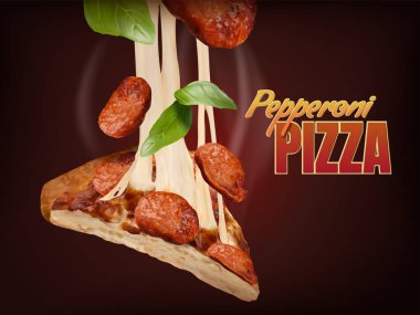 Biberli pizza 3d çizimde, lezzetli yemekler tasarım öğesi kılçıklı peynirli