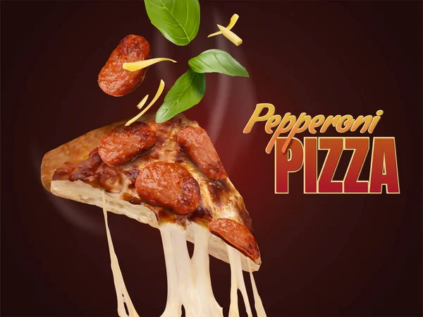 Pepperoni Pizza Vláknité Sýr Ilustrace Lahodné Jídlo Designový Prvek — Stockový vektor
