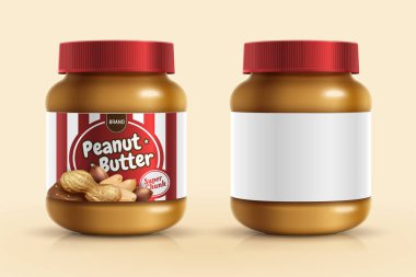 Fıstık ezmesi mockup şablon 3d resimde boş etiket ile yayıldı
