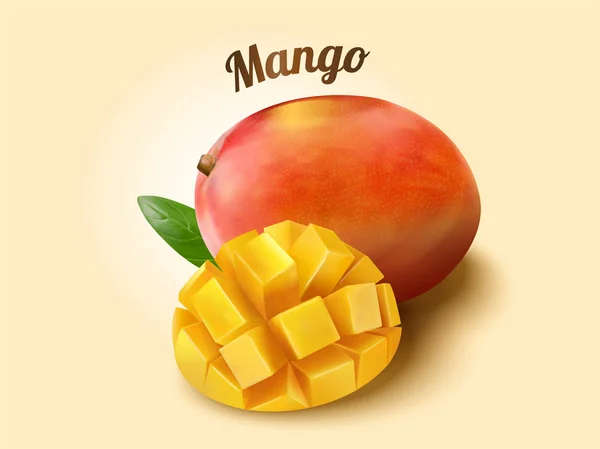 Frutta Matura Mango Cubetti Nell Illustrazione — Vettoriale Stock