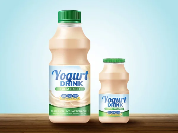 Probiotyk Lub Jogurt Projektowania Pakiet Drinka Drewnianym Stole Ilustracja — Wektor stockowy