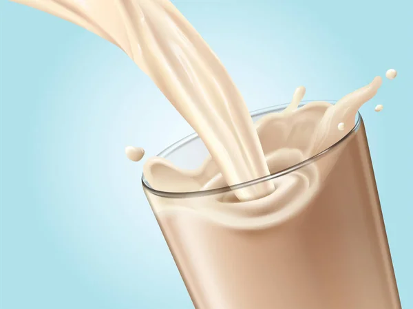 Probiotikus Vagy Joghurt Ital Ömlött Egy Üveg Pohár Illusztráció Kék — Stock Vector