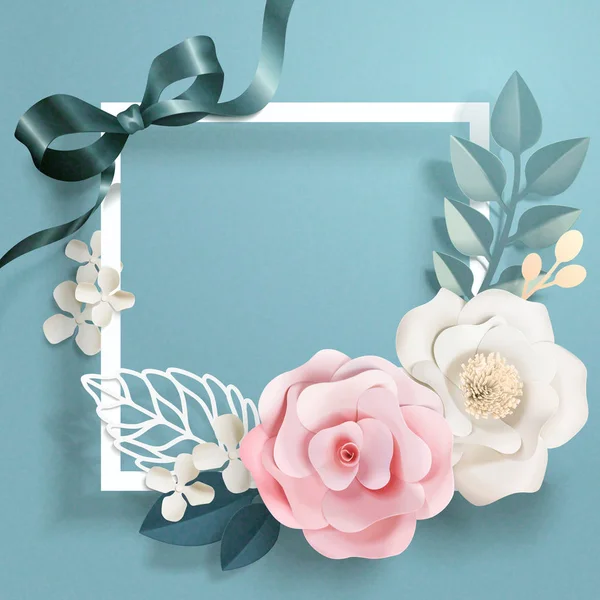 Art Papier Floral Romantique Cadre Ton Bleu Illustration — Image vectorielle