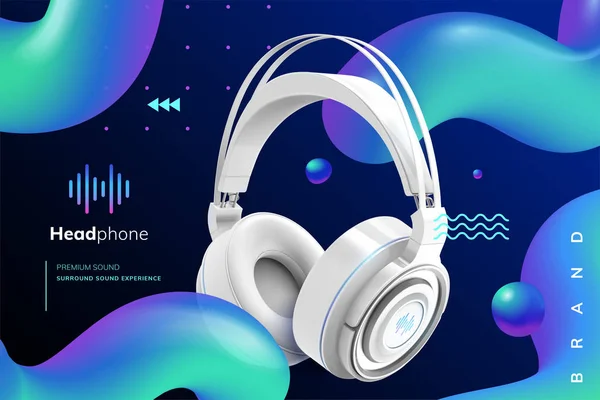 Anuncios Auriculares Blancos Premium Fondo Geométrico Moda Ilustración Elemento Línea — Vector de stock