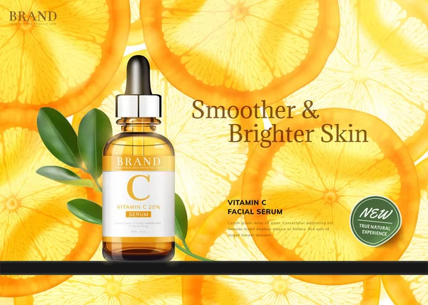 Vitamin Essence Ads Translucent Sliced Orange Droplet Bottle Illustration — Stock Vector