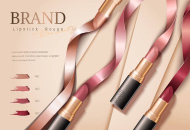 Moda rujlar reklamlar düz şeritler yatıyordu, geometrik Kağıt arka plan üzerinde 3d çizim