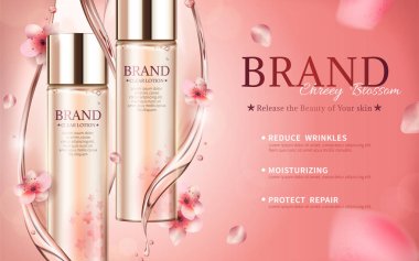 Girdap özü ve yaprakları 3d illüstrasyon kiraz çiçeği cilt bakım reklamlarla