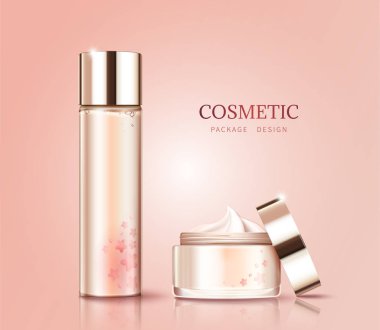 Boş kiraz çiçeği cilt bakım mockup 3d çizim