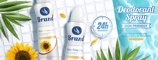 Advertenties Van Banner Van Deodorant Spray Met Plat Lag Zwembad — Stockvector