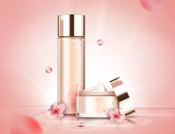Cherry Blossom Hud Vård Annonser Med Flygande Blomblad Illustration Tom — Stock vektor