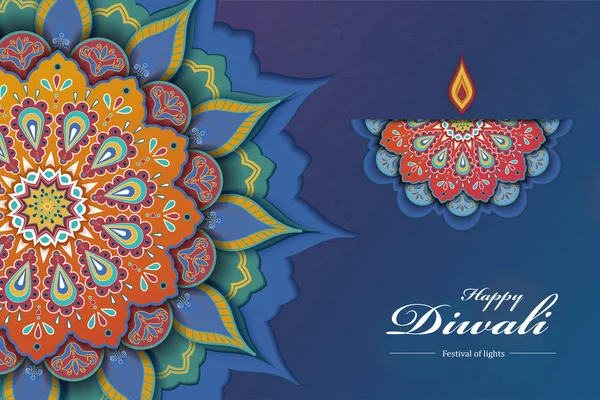 Diwali Festival Papier Kunst Design Met Mooie Rangoli Olie Design — Stockvector