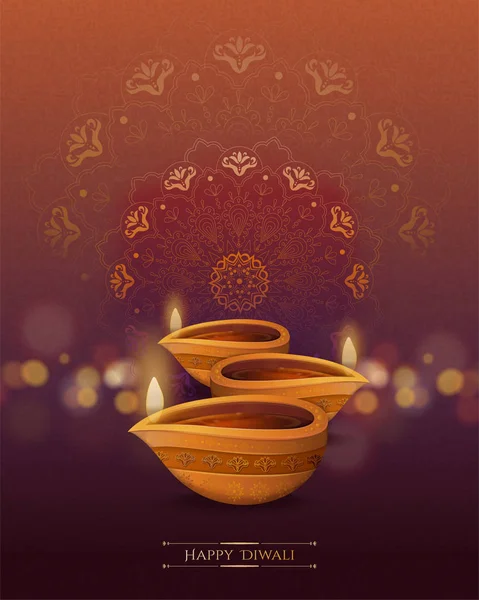 Diwali Festival Ontwerp Met Diya Rangoli Waardoor Olie Lamp Vloer — Stockvector