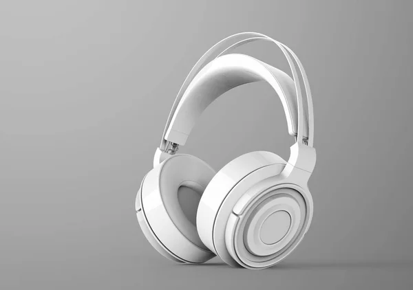 Maqueta Auriculares Blancos Representación Sobre Fondo Gris — Foto de Stock