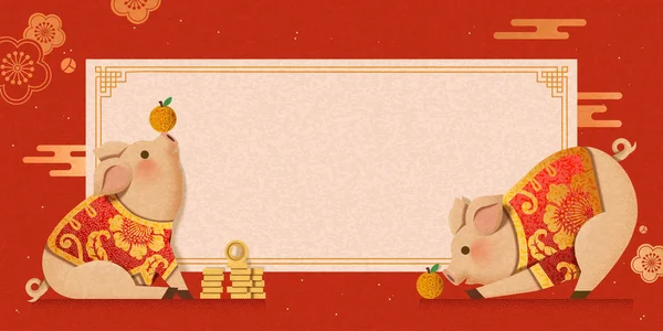 Lucu Piggy Mengenakan Kostum Tradisional Desain Tahun Baru Banner - Stok Vektor