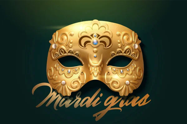 Mardi Gras Exquisite Goldene Maske Design Illustration — Stockvektor