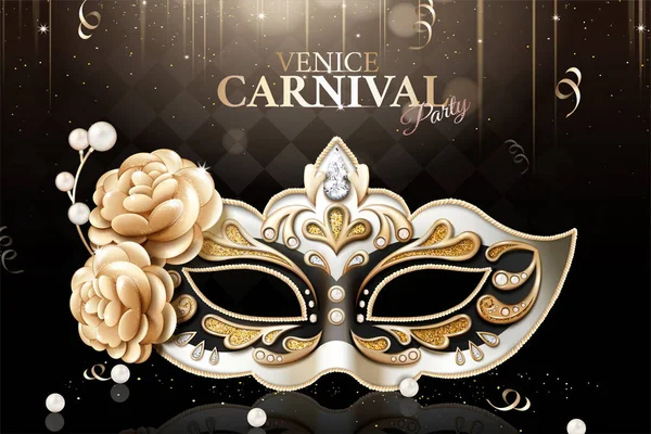 Somptueux Masque Fête Carnaval Venise Avec Des Décorations Florales Scintillantes — Image vectorielle