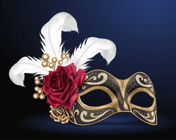 Carnaval Bela Máscara Com Penas Rosas Ilustração — Vetor de Stock