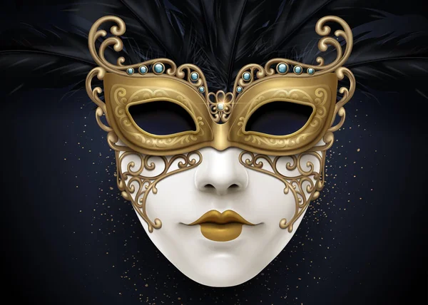 Carnaval Beau Masque Illustration Avec Des Particules Couleur Dorée — Image vectorielle