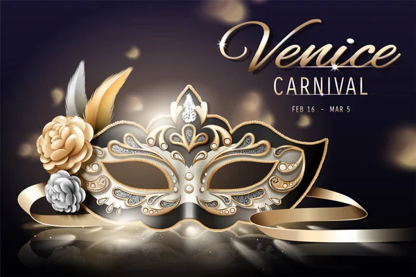 Design Carnaval Venise Avec Beau Masque Illustration Fond Bokeh — Image vectorielle