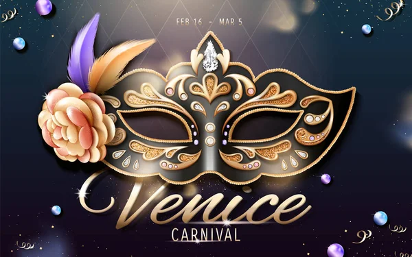 Venedig Carnival Banner Design Med Vackra Mask Illustration Bokeh Rhombus — Stock vektor