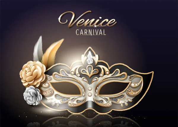 Venedik Karnavalı Işıltılı Maskesi Resimde — Stok Vektör