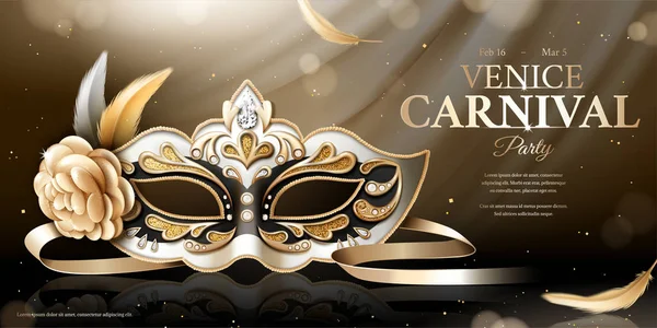 Venezianischen Karneval Banner Mit Glitzernden Maske Illustration Bokeh Hintergrund — Stockvektor