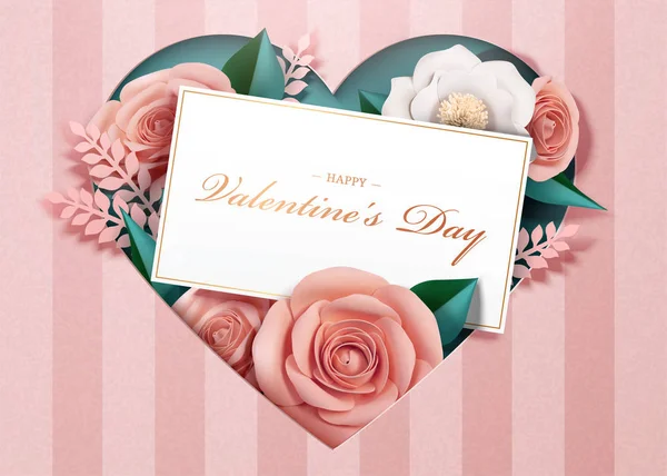 Happy Valentine Day Paper Blossoms Card Template Illustration — стоковый вектор