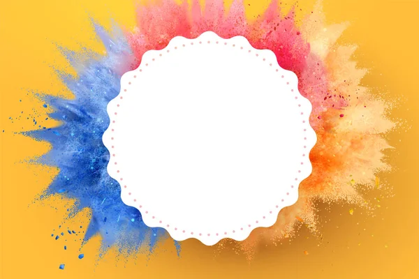 Happy Holi Design Tempate White Copy Space Explored Colorous Powder — стоковый вектор