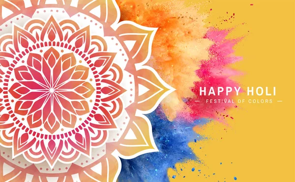 Happy Holi Poster Explored Colorful Powder Rangoli Design Illustration — стоковый вектор