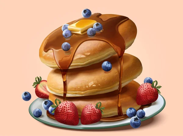 Souffleurpfannkuchen mit tropfendem Honig — Stockvektor